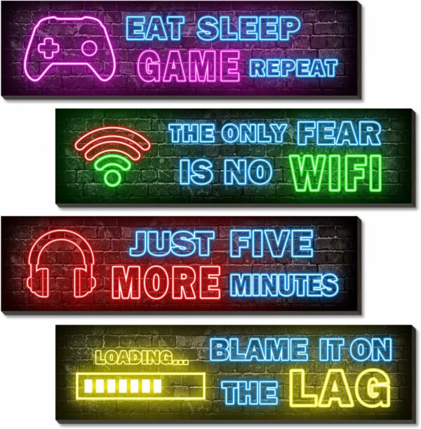4 Pcs Printed Neon Gaming Posters Teen Boys Room Decoration - Compare and Shop The Best Products NOW