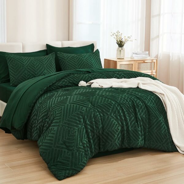 Andency Queen Comforter Set 7 Piece Dark Emerald Green - - Compare and Shop The Best Products NOW