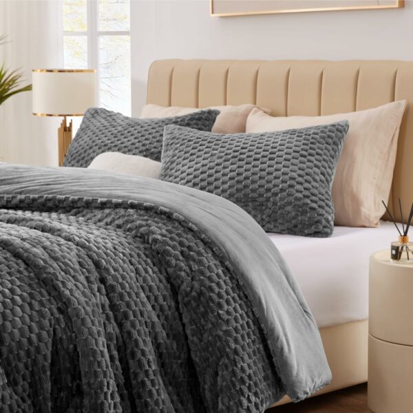 Fluffy King Comforter Set - Luxury Fuzzy Brushed Plaid Patte - Compare and Shop The Best Products NOW