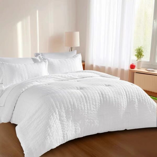 JOLLYVOGUE White Seersucker King Comforter Set 7-Pieces Bed - Compare and Shop The Best Products NOW