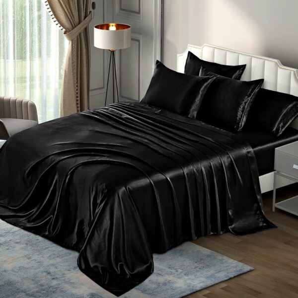 P Pothuiny 6 Pieces Queen Satin Sheets Luxury Silky Black - Compare and Shop The Best Products NOW