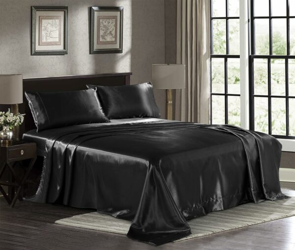 Satin Sheets Queen 4-Piece Black Hotel Luxury Silky Bed S - Compare and Shop The Best Products NOW