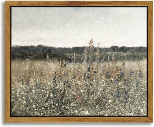 InSimSea Framed Canvas Wall Art Vintage Decor Meadow with F - Compare and Shop The Best Products NOW