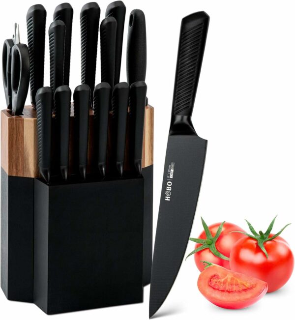 Knife Block Set 15 Piece Kitchen Knife Set with 6 - Compare and Shop The Best Products NOW
